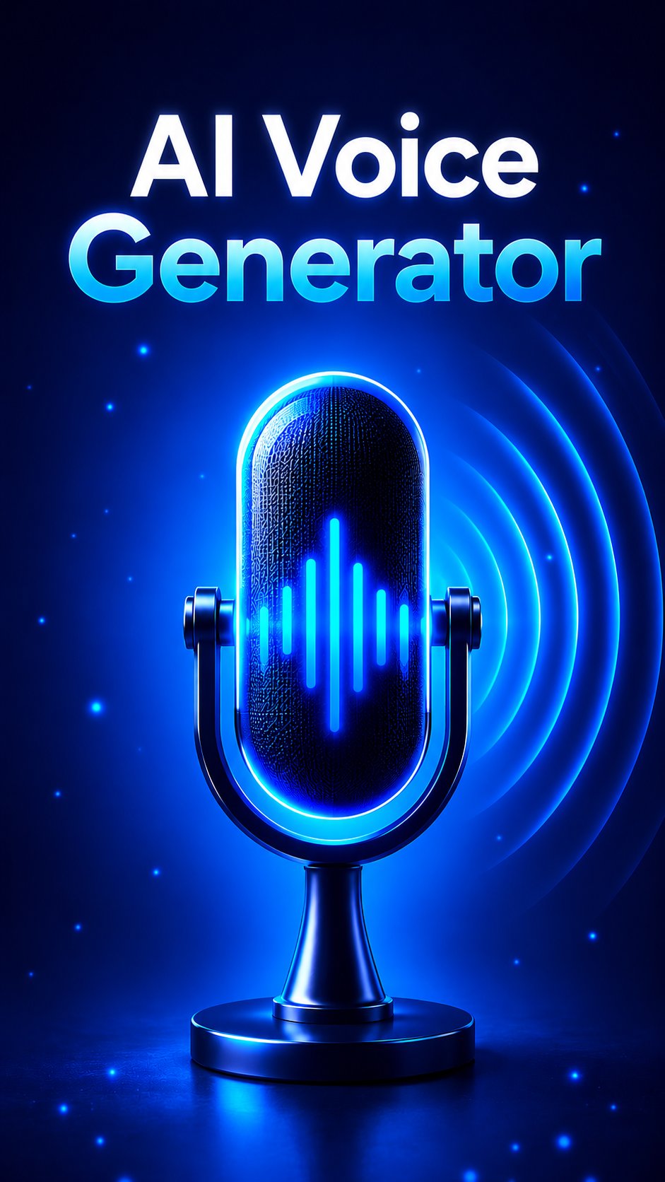 AI Voice Generator — glowing microphone with sound waves